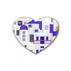 Background Santorini Greece Rubber Heart Coaster (4 Pack) by Ravend