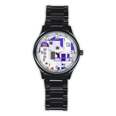 Background Santorini Greece Stainless Steel Round Watch