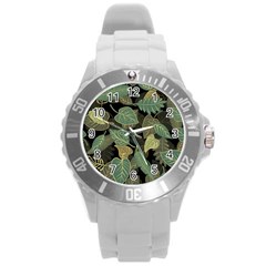 Autumn Fallen Leaves Dried Leaves Round Plastic Sport Watch (l) by Ravend