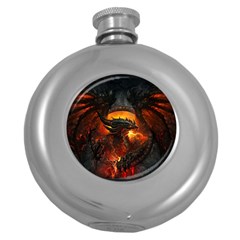 Red And Black Dragon Fire Round Hip Flask (5 Oz) by danenraven