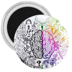 Anatomy Brain Head Medical Psychedelic  Skull 3  Magnets by danenraven
