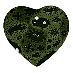 Green Bacteria Digital Wallpaper Eyes Look Biology Pattern Ornament (heart) by danenraven