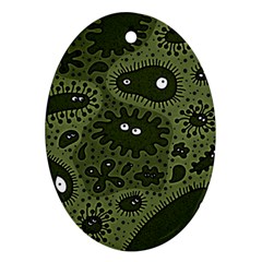 Green Bacteria Digital Wallpaper Eyes Look Biology Pattern Oval Ornament (two Sides) by danenraven