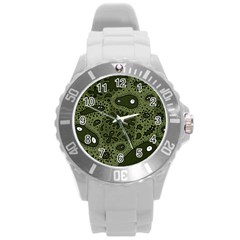 Green Bacteria Digital Wallpaper Eyes Look Biology Pattern Round Plastic Sport Watch (l) by danenraven