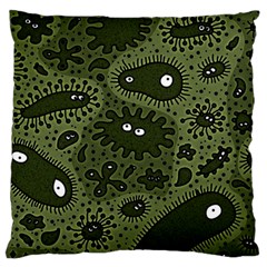 Green Bacteria Digital Wallpaper Eyes Look Biology Pattern Large Cushion Case (one Side) by danenraven