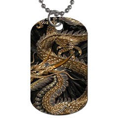 Gold And Silver Dragon Illustration Chinese Dragon Animal Dog Tag (one Side) by danenraven