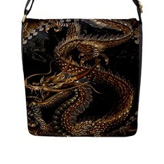 Gold And Silver Dragon Illustration Chinese Dragon Animal Flap Closure Messenger Bag (l) by danenraven