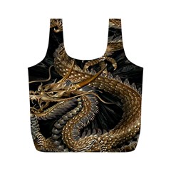 Gold And Silver Dragon Illustration Chinese Dragon Animal Full Print Recycle Bag (m) by danenraven