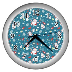 Santa Claus Illustration  Background Wall Clock (silver) by danenraven