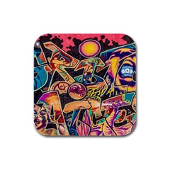 Doodle Wallpaper Texture Grafiti Multi Colored Art Rubber Square Coaster (4 Pack) by danenraven