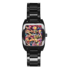 Doodle Wallpaper Texture Grafiti Multi Colored Art Stainless Steel Barrel Watch by danenraven