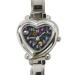 Seamless Outer Space Pattern Heart Italian Charm Watch by danenraven