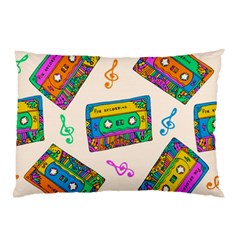 Seamless Pattern With Colorful Cassettes Hippie Style Doodle Musical Texture Wrapping Fabric Vector Pillow Case