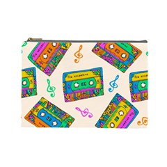 Seamless Pattern With Colorful Cassettes Hippie Style Doodle Musical Texture Wrapping Fabric Vector Cosmetic Bag (large) by Ravend