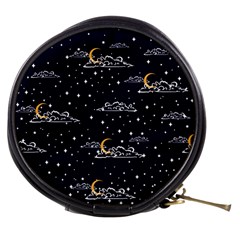 Hand Drawn Scratch Style Night Sky With Moon Cloud Space Among Stars Seamless Pattern Vector Design Mini Makeup Bag