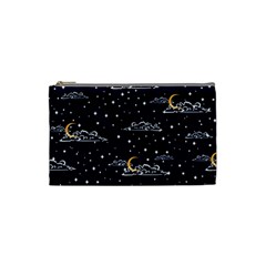 Hand Drawn Scratch Style Night Sky With Moon Cloud Space Among Stars Seamless Pattern Vector Design Cosmetic Bag (small)