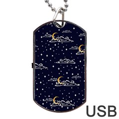 Hand Drawn Scratch Style Night Sky With Moon Cloud Space Among Stars Seamless Pattern Vector Design Dog Tag Usb Flash (one Side)