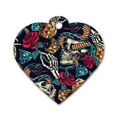 Vintage Art Tattoos Colorful Seamless Pattern Dog Tag Heart (one Side) by Ravend