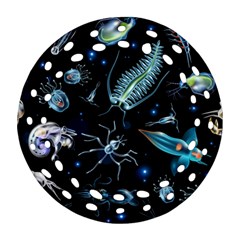 Colorful Abstract Pattern Consisting Glowing Lights Luminescent Images Marine Plankton Dark Ornament (round Filigree) by Ravend