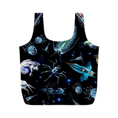 Colorful Abstract Pattern Consisting Glowing Lights Luminescent Images Marine Plankton Dark Full Print Recycle Bag (m)