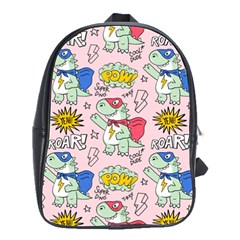 Seamless Pattern With Many Funny Cute Superhero Dinosaurs T-rex Mask Cloak With Comics Style School Bag (large)