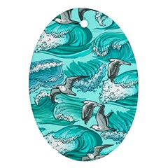 Sea Wave Seamless Pattern Ornament (oval)