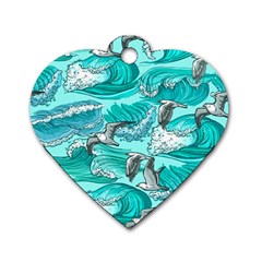 Sea Wave Seamless Pattern Dog Tag Heart (two Sides) by Ravend