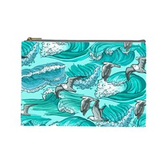 Sea Wave Seamless Pattern Cosmetic Bag (large)
