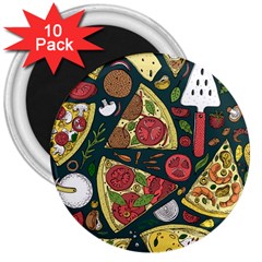 Vector Seamless Pizza Slice Pattern Hand Drawn Pizza Illustration Great Pizzeria Menu Background 3  Magnets (10 Pack) 