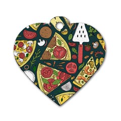 Vector Seamless Pizza Slice Pattern Hand Drawn Pizza Illustration Great Pizzeria Menu Background Dog Tag Heart (two Sides) by Ravend