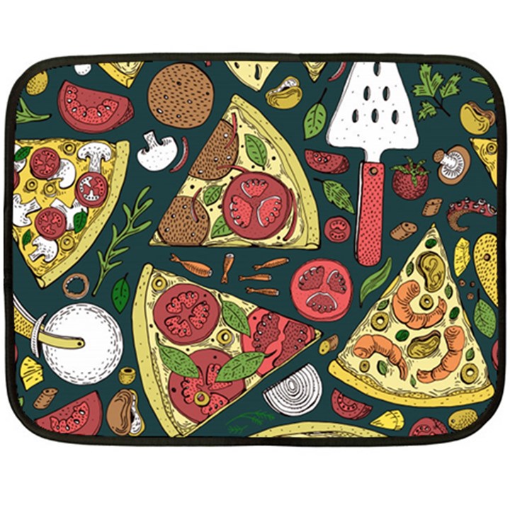Vector Seamless Pizza Slice Pattern Hand Drawn Pizza Illustration Great Pizzeria Menu Background Double Sided Fleece Blanket (Mini) 