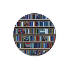 Bookshelf Rubber Round Coaster (4 Pack) by Wegoenart