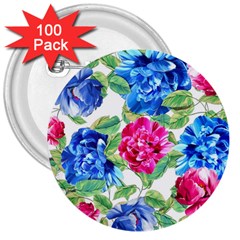 Flowers Floral Picture Flower 3  Buttons (100 Pack) 