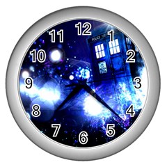 Tardis Background Space Wall Clock (silver)