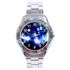 Tardis Background Space Stainless Steel Analogue Watch by Jancukart