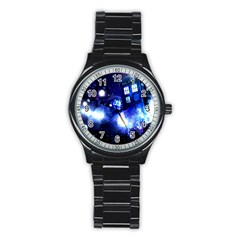 Tardis Background Space Stainless Steel Round Watch by Jancukart