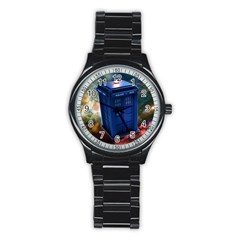 The Police Box Tardis Time Travel Device Used Doctor Who Stainless Steel Round Watch by Jancukart