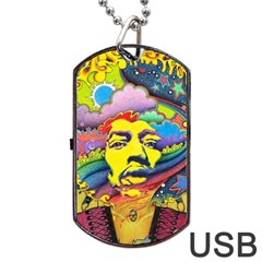 Psychedelic Rock Jimi Hendrix Dog Tag Usb Flash (two Sides) by Jancukart