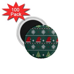 Beautiful Knitted Christmas Xmas Pattern 1 75  Magnets (100 Pack) 