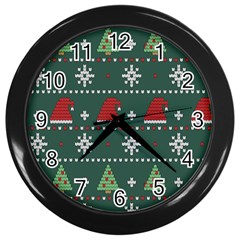 Beautiful Knitted Christmas Xmas Pattern Wall Clock (black)