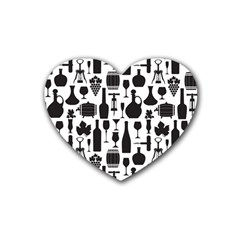 Wine Pattern Black White Rubber Coaster (heart) by Jancukart