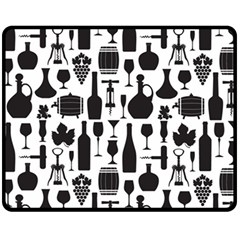 Wine Pattern Black White Fleece Blanket (medium)  by Jancukart