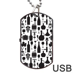 Wine Pattern Black White Dog Tag Usb Flash (one Side) by Jancukart