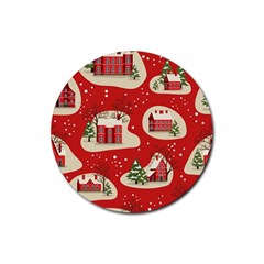 Christmas New Year Seamless Pattern Rubber Round Coaster (4 Pack)