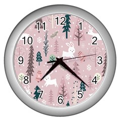 Winter Season Seamless Pattern Wall Clock (silver)