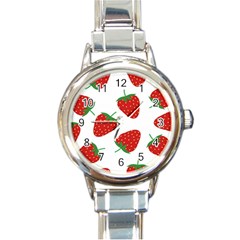 Seamless-pattern-fresh-strawberry Round Italian Charm Watch