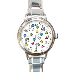 Dog Paw Seamless Pattern Footprint Bone Round Italian Charm Watch