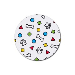 Dog Paw Seamless Pattern Footprint Bone Rubber Coaster (round)