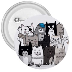 Cute Cat Hand Drawn Cartoon Style 3  Buttons