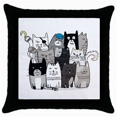 Cute Cat Hand Drawn Cartoon Style Throw Pillow Case (black)